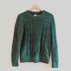 GAP men's S cotton blend budding cable crew fisherman pullover in dark emerald
